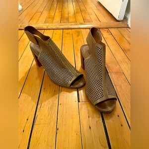 Tan Peep-Toe Heeled Bootie-Sandals